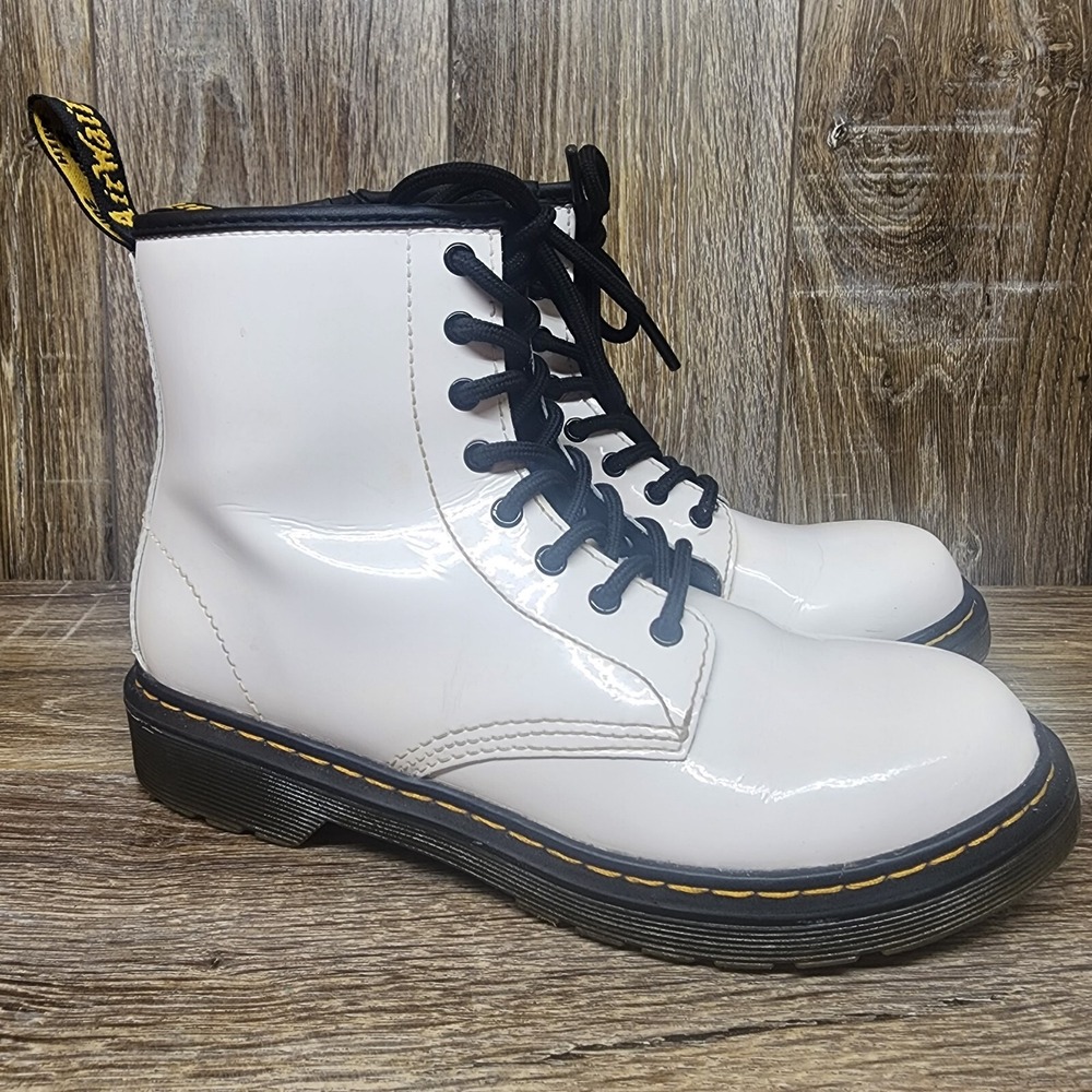Dr. Martens Doc 1460 J Zip Combat Boots Womens Size‎ 5 White Leather Booties